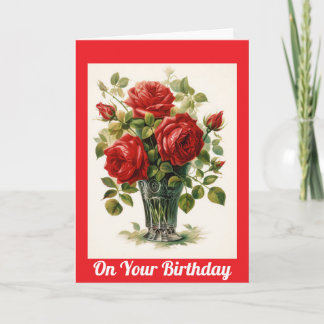 Vintage Red Roses Birthday Card Karte
