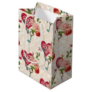 Vintage Red Roses & Key to My Heart Valentine's Mittlere Geschenktüte