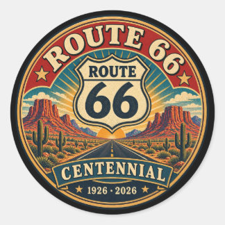 Vintage Red Route 66 Wüsten-Jahrhundertfeier Runder Aufkleber
