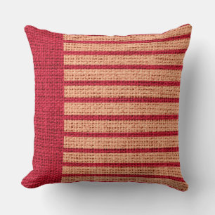 Vintage Red Stripes Burlap Linen Rustikaler Jute Kissen