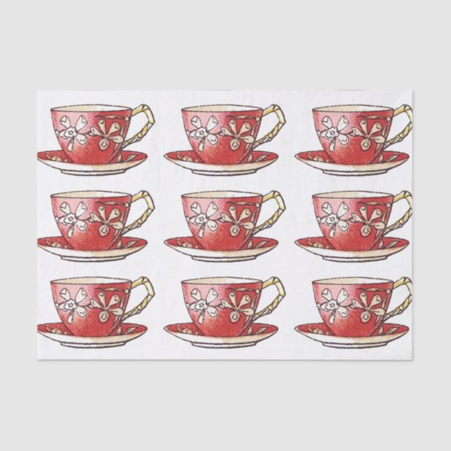 Vintage Red Teacups Seidenpapier (Vorderseite)