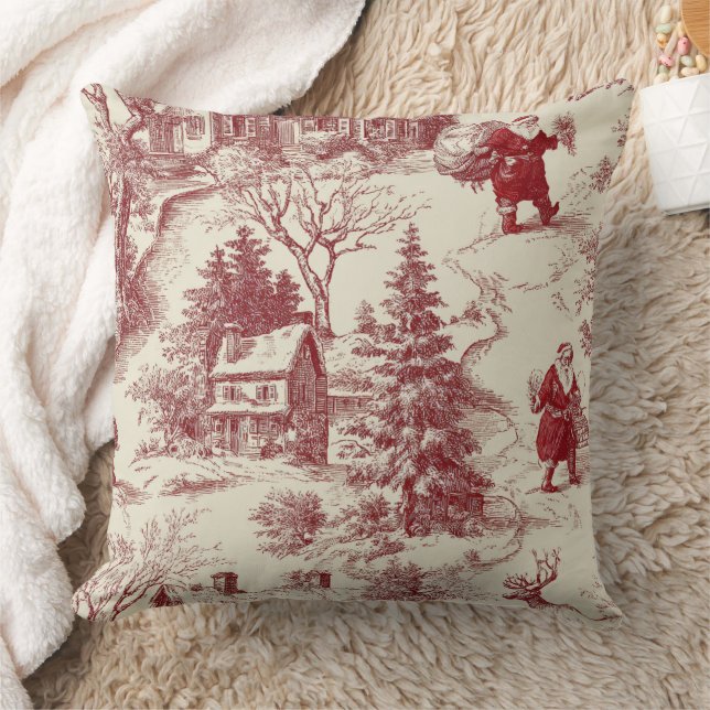 Vintage Red Toile Christmas Village - Santa Kissen (Decke)