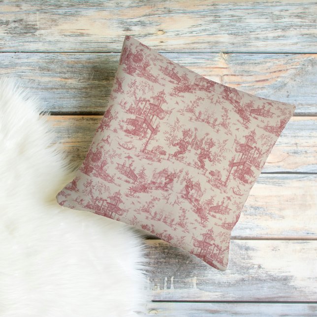 Vintage Red Toile Throw Pillow Kissen (Von Creator hochgeladen)