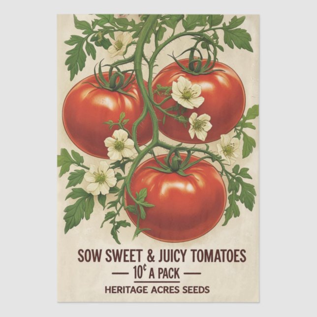 Vintage Red Tomato Botanical Decoupage Seidenpapier (Vorderseite)