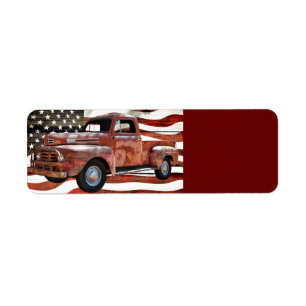 Vintage Red Truck American Flag