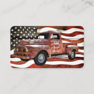 Vintage Red Truck American Flag Business Card Visitenkarte