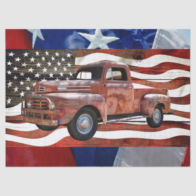 Vintage Red Truck American Flag Seidenpapier (Vorderseite)