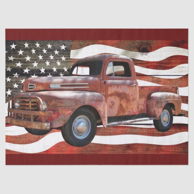 Vintage Red Truck American Flag Seidenpapier (Vorderseite)