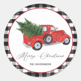 Vintage Red Truck Buffalo Schenken Sie Weihnachten Runder Aufkleber
