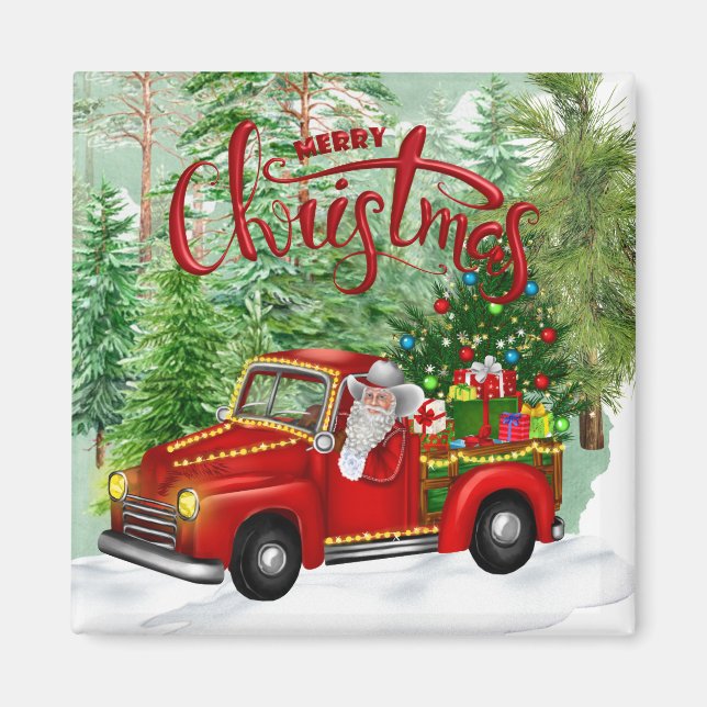 Vintage Red Truck Christmas Magnet (Vorne)
