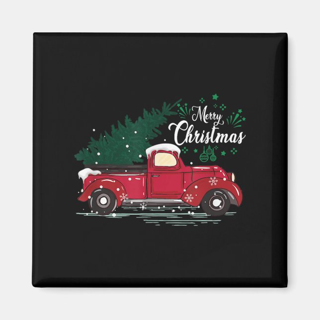 Vintage Red Truck Christmas Tree  Magnet (Vorne)