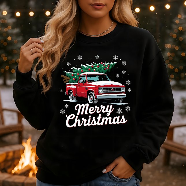 Vintage Red Truck Christmas Tree Snow Sweatshirt (Von Creator hochgeladen)