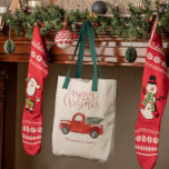 Vintage Red Truck | Family Christmas Monogram Tragetasche<br><div class="desc">Celebrate the season with this family christmas tote featuring a vintage red truck and Christmas tree. Personalize with your family name to make it your own unique Christmas bag. Perfect for family christmas reunions, holiday parties and more. Fun, festive with a vintage vibe - it's sure to spread holiday cheer...</div>