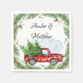 Vintage Red Truck Schnee Weihnachtsfeier Serviette