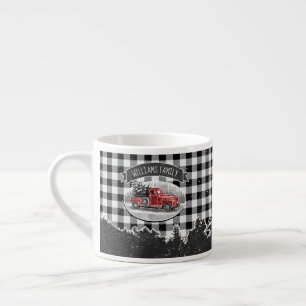 Vintage Red Truck White Buffalo Plaid Name Holiday Espressotasse