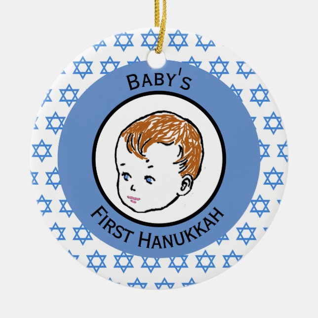 Vintage Redhead Baby's First Hanukkah Keramik Ornament (Vorne)