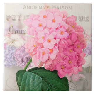 Vintage Redoute Pink Hydrangea Keramik Tile Fliese