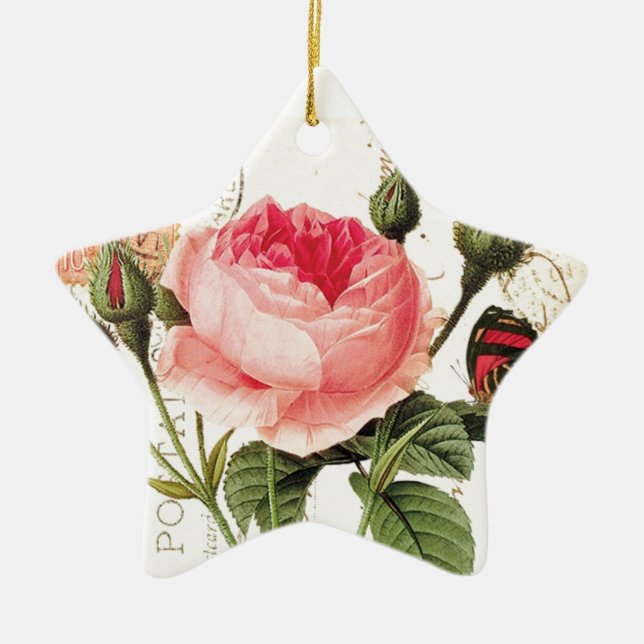 Vintage Redoute-Rose Keramikornament (Vorne)