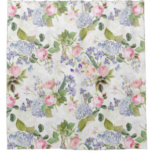 Vintage Redouté-Rose und Blume Rokoko Garden Duschvorhang