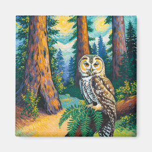 Vintage Redwood National Park Eule im Van Gogh-Sti Magnet