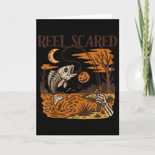 Vintage Reel Halloween Ed Fishing Skeleton Fisherm Karte (Vorderseite)