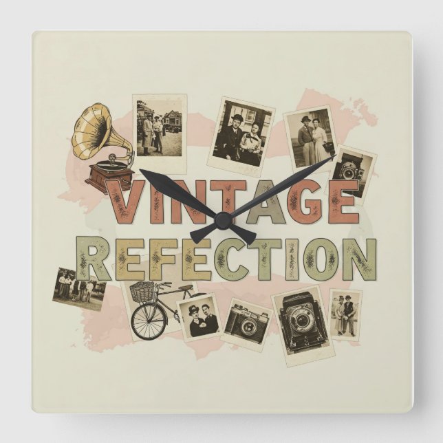 Vintage Reflektorhalterung Quadratische Wanduhr (Vorderseite)