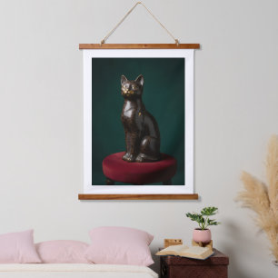 Vintage Regale Schwarze Katze Hängende Leinwand Wa Wandteppich Mit Holzrahmen
