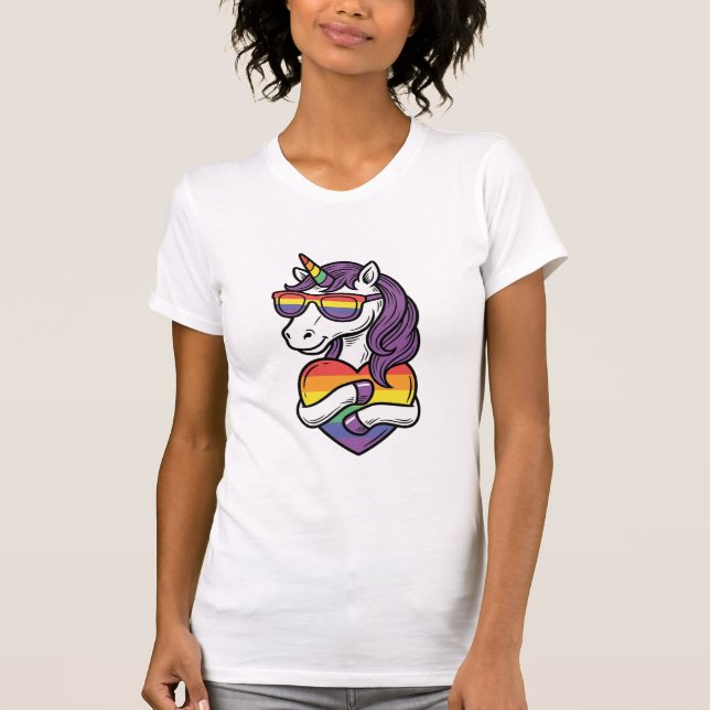 Vintage Regenbogen Einhorn Herz Pride Shirt Design (Vorderseite)