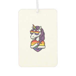 Vintage-Regenbogen-Einhorn-Herz-Pride-Shirt-Design Autolufterfrischer