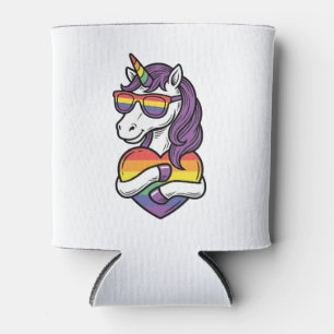 Vintage-Regenbogen-Einhorn-Herz-Pride-Shirt-Design Dosenkühler