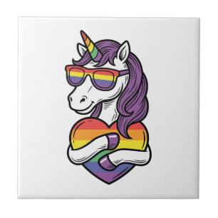 Vintage Regenbogen Einhorn Herz Pride Shirt Design Fliese