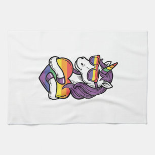Vintage Regenbogen Einhorn Herz Pride Shirt Design Geschirrtuch
