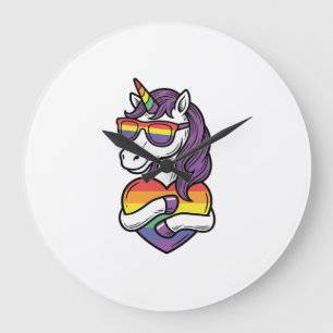 Vintage-Regenbogen-Einhorn-Herz-Pride-Shirt-Design Große Wanduhr
