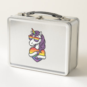 Vintage Regenbogen Einhorn Herz Pride Shirt Design Metall Brotdose