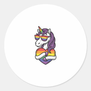 Vintage-Regenbogen-Einhorn-Herz-Pride-Shirt-Design Runder Aufkleber