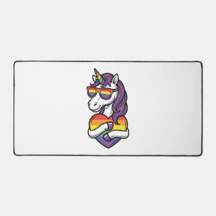Vintage-Regenbogen-Einhorn-Herz-Pride-Shirt-Design Schreibtischunterlage