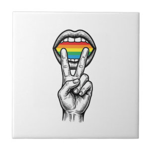 Vintage-Regenbogen-Friedenshand-Stolz-Vektor-Shirt Fliese