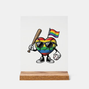 Vintage-Regenbogen-Herz-Baseball-Stolz-Shirt-Desig Acrylschild