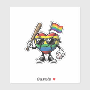 Vintage-Regenbogen-Herz-Baseball-Stolz-Shirt-Desig Aufkleber