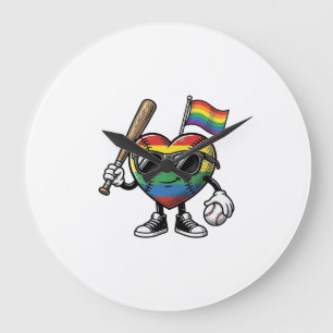 Vintage-Regenbogen-Herz-Baseball-Stolz-Shirt-Desig Große Wanduhr