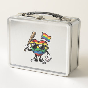 Vintage-Regenbogen-Herz-Baseball-Stolz-Shirt-Desig Metall Brotdose