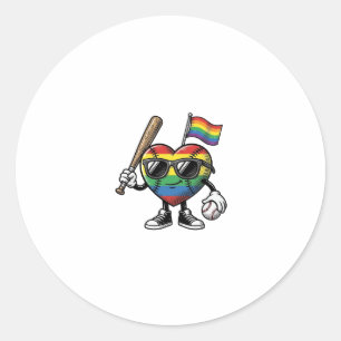 Vintage-Regenbogen-Herz-Baseball-Stolz-Shirt-Desig Runder Aufkleber