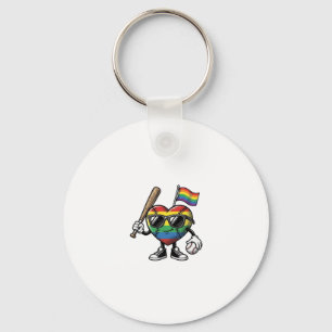 Vintage-Regenbogen-Herz-Baseball-Stolz-Shirt-Desig Schlüsselanhänger