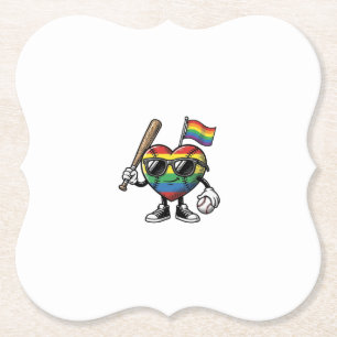 Vintage-Regenbogen-Herz-Baseball-Stolz-Shirt-Desig Untersetzer