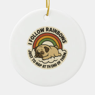 Vintage-Regenbogen-Nickerchen-Pug St. Patrick's Da Keramik Ornament
