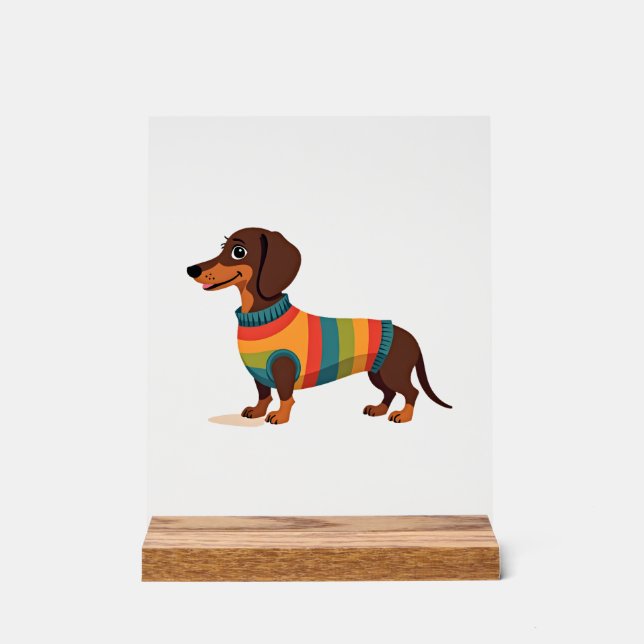 Vintage-Regenbogen-Pullover Dachshund Süßer langer Acrylschild (Vorderseite)