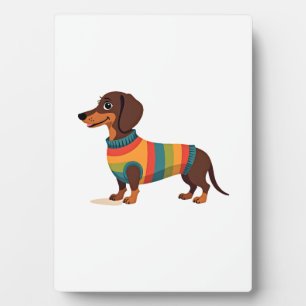 Vintage-Regenbogen-Pullover Dachshund Süßer langer Fotoplatte