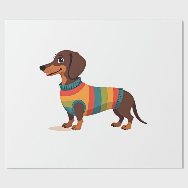 Vintage-Regenbogen-Pullover Dachshund Süßer langer Geschenkpapier (Flach)