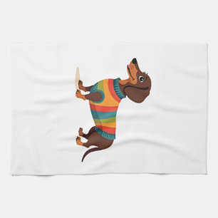 Vintage-Regenbogen-Pullover Dachshund Süßer Langer Geschirrtuch