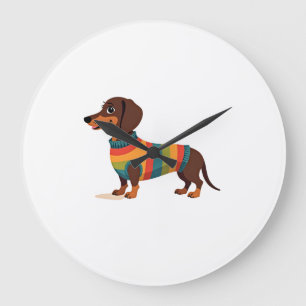 Vintage Regenbogen Pullover Dachshund Süßer langer Große Wanduhr